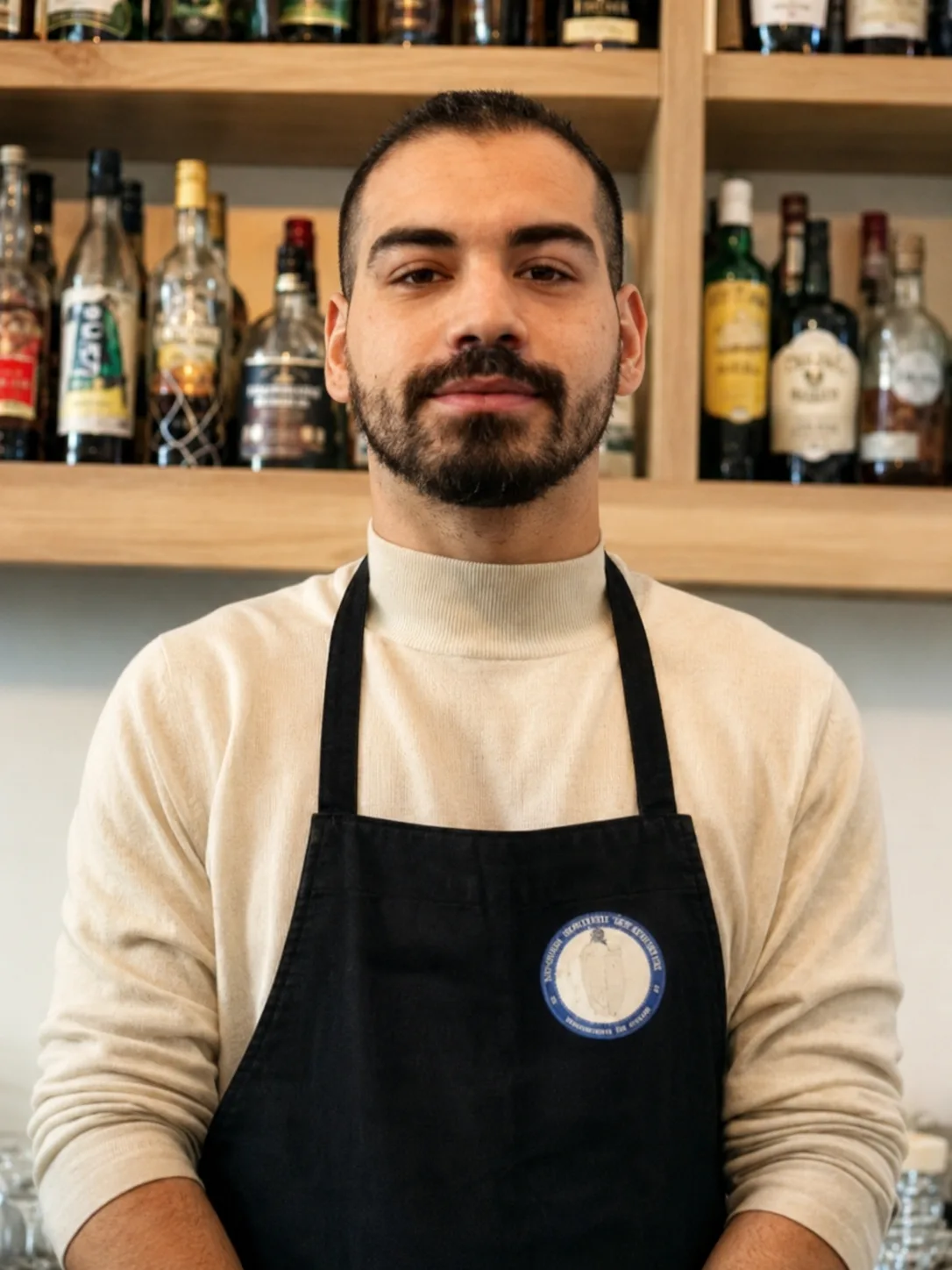 Gerasimos Anagnostatos, second-generation owner, behind the bar at the family liquor store in Argostoli, Kefalonia.